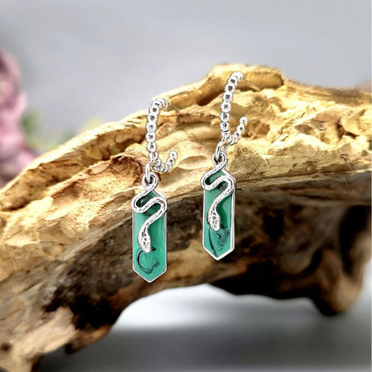 Women's Snake Earrings Retro Emerald Color Prismatic Earrings Premium Jewelry