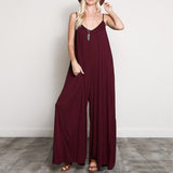 Summer Women V Neck Long Jumpsuits Casual