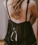 Sexy Women Nightgown+Pantie Set Deep V Lace