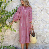New Geometric Collage Puff Sleeve Dress Plus Size Women's Clothing