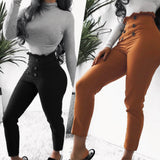 lace button design slim slim pants
