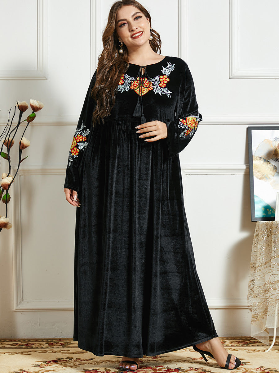 Women's Thickened Gold Velvet Ethnic Embroidery Casual