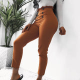 lace button design slim slim pants
