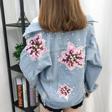 New Style Beaded Sequins Loose Casual Denim Jacket