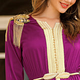 Woven Satin Dress With Beads And Tassels Epaulettes