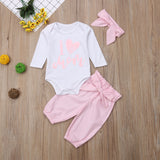Autumn Winter Newborn Infant Baby Girl 3pcs Clothes Set Kids Girls Romper  Long Pants   Headband Outfits Clothing Set