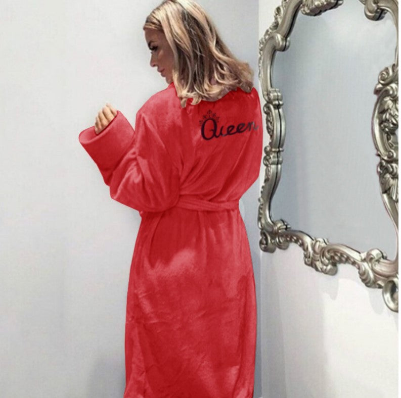 Printed Letter Cardigan Queen Nightgown
