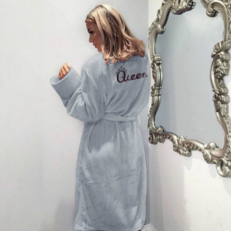 Printed Letter Cardigan Queen Nightgown