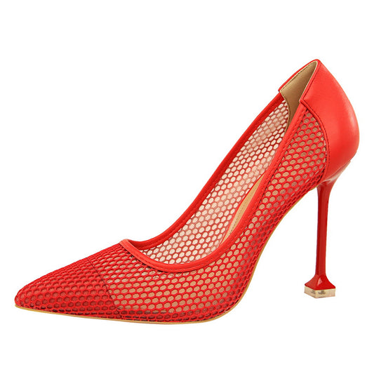 Womens Pumps Shoes Stiletto Thin High Heels Pointed Toe Mesh