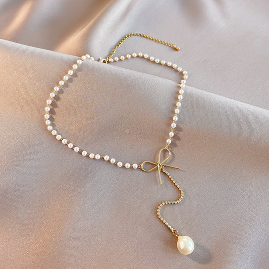 Fashion Clavicle Chain Long Small Drop Pearl Necklace Women\'s Summer