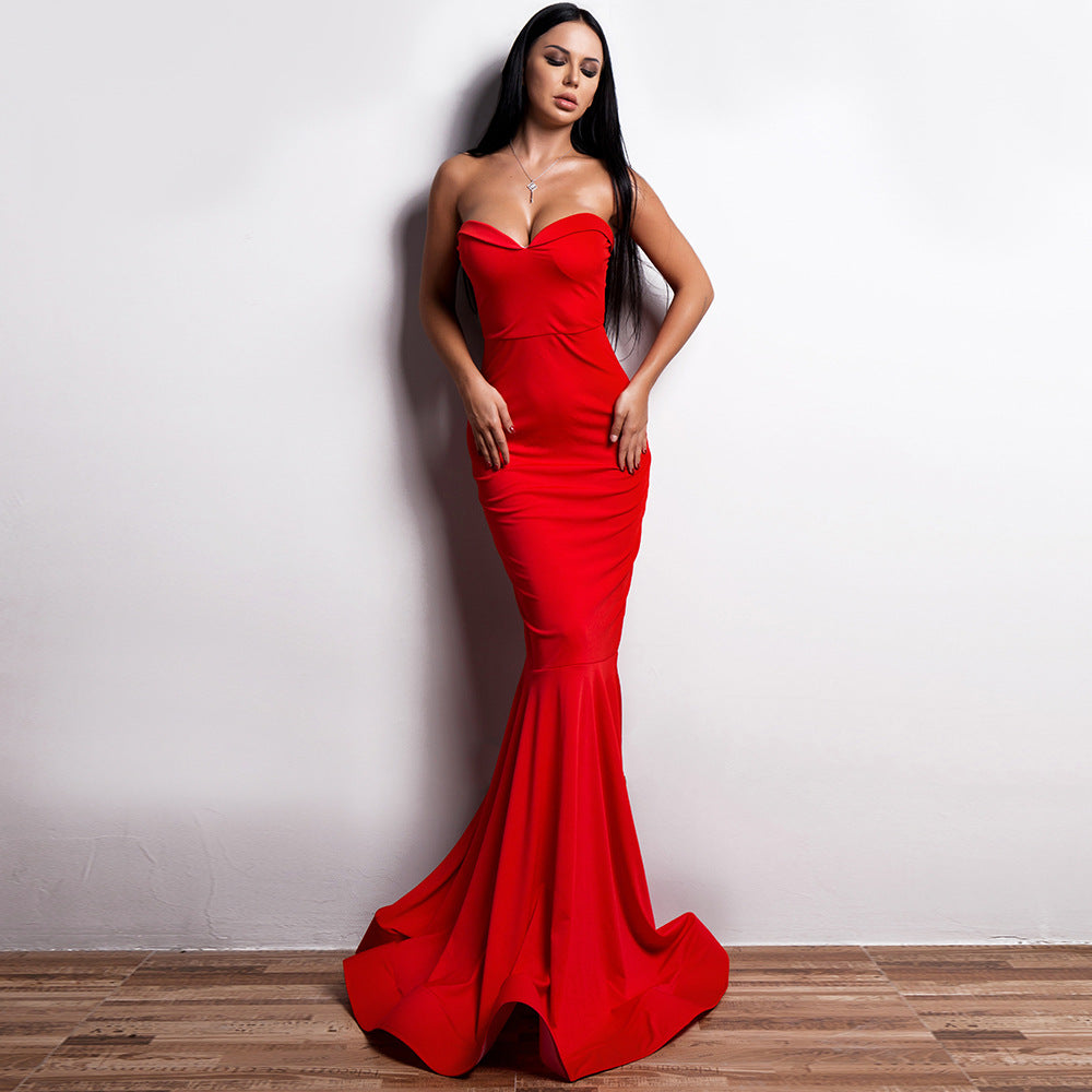 Off-the-shoulder tube top evening dress