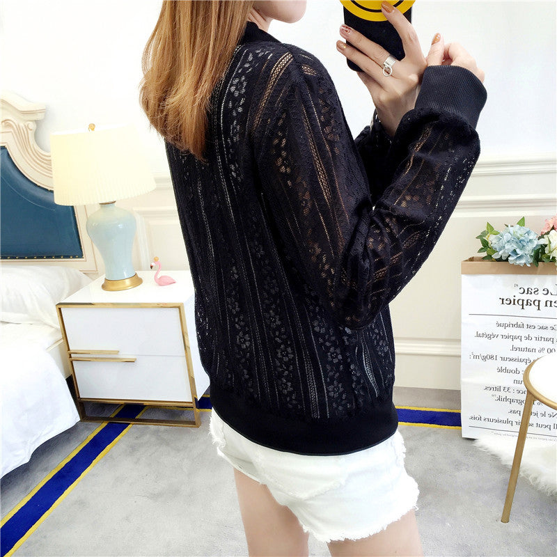 New Summer Long Sleeve Lace Shirt Beach Sunscreen Women\'s Solid