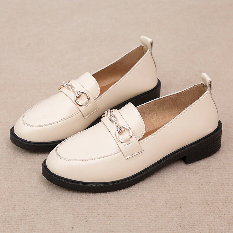 Versatile Shoes Women\'s Shoes Lefu Shoes British Black Flat Bottom Diamond Shoes