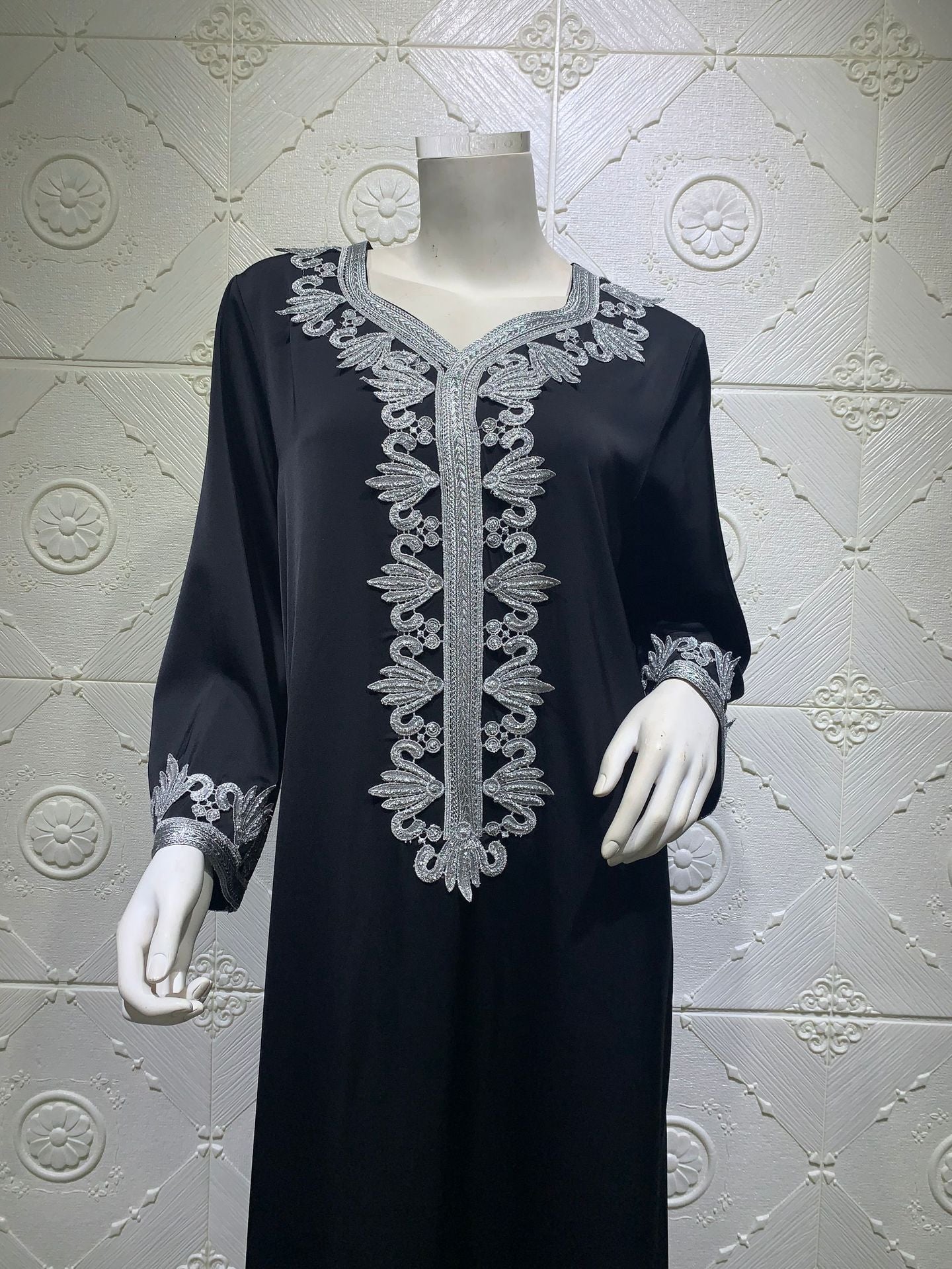 Middle East Dubai Embroidery  Bronzing Lace Jalabiya Dress