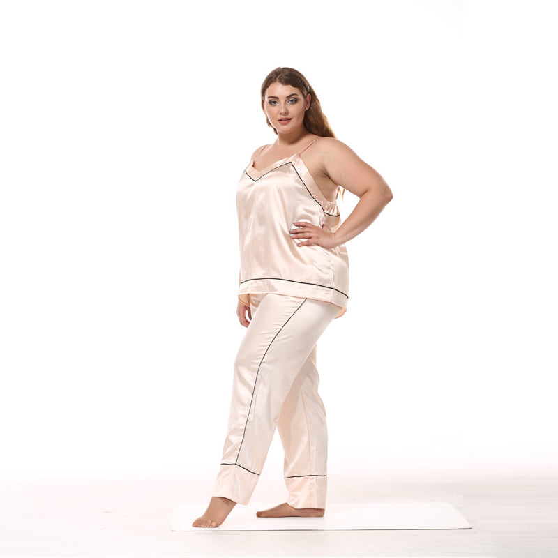Large size simulation silk pajamas set