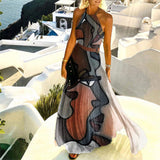 Printed Pleated Neck Dress Women's Long Skirt