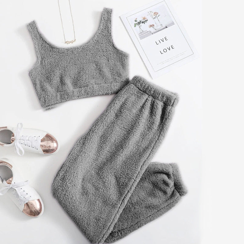 New Autumn And Winter Plush Casual Vest Pants Sportsuit