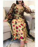 Middle Eastern Ethnic Style Printed Embroidery Lace Mesh Dress