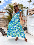 New Fashion Short Sleeve Printed Maxi Dress Beach Dress