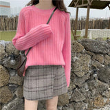 Women's Long-sleeved Pullover Sweater New Solid Color Loose Knit Sweater Women