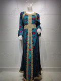 Middle Eastern Ethnic Style Printed Embroidery Lace Mesh Dress