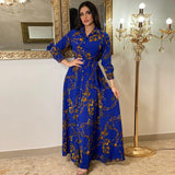 Women's Eastern Vintage Print Lace-Up Dress