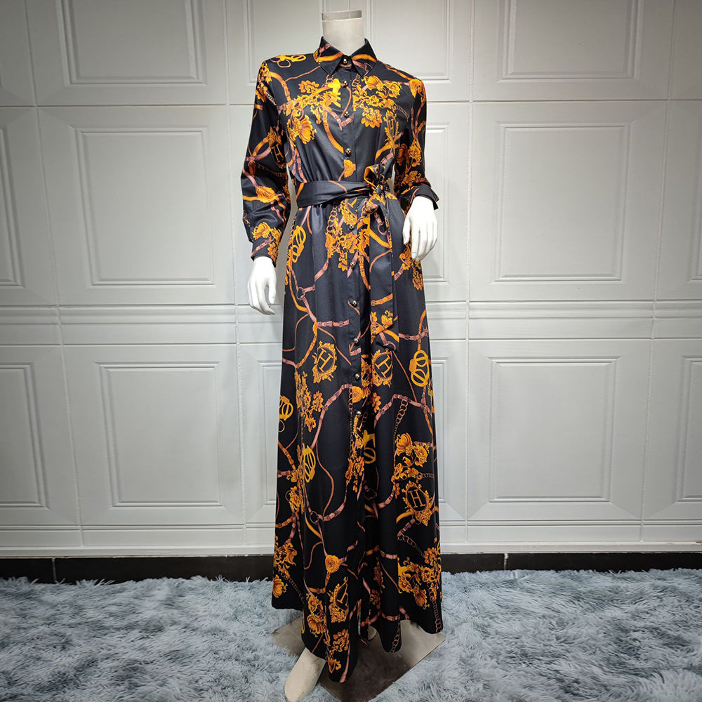 Women's Eastern Vintage Print Lace-Up Dress