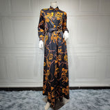 Women's Eastern Vintage Print Lace-Up Dress