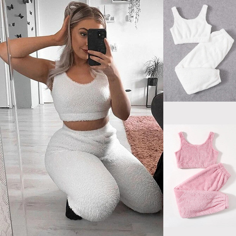 New Autumn And Winter Plush Casual Vest Pants Sportsuit
