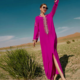 Women's Rose Red Hooded Middle East Moroccan Style Dress