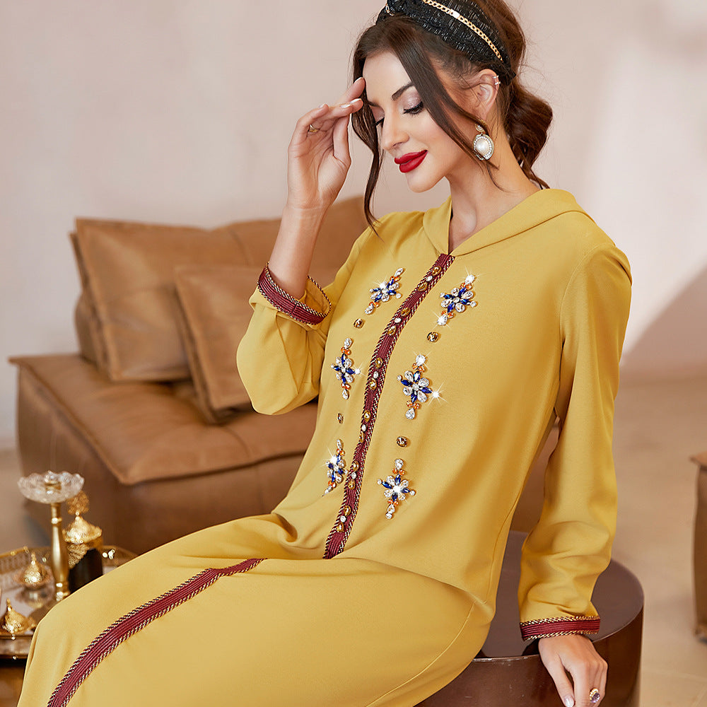 Yellow Hem Stitching Dark Red Mesh Dress