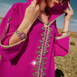 Women's Rose Red Hooded Middle East Moroccan Style Dress
