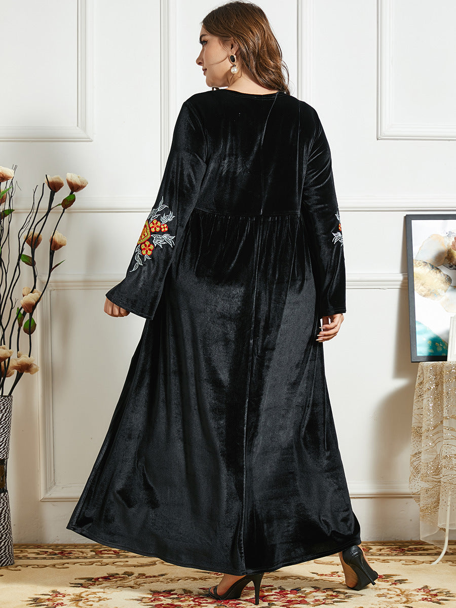 Women's Thickened Gold Velvet Ethnic Embroidery Casual
