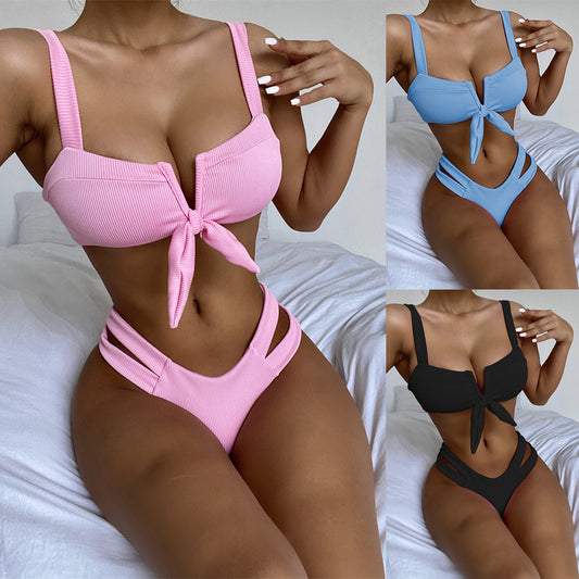 Bikini Solid Color Swimsuit Bowknot Swimsuit