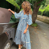 New Geometric Collage Puff Sleeve Dress Plus Size Women's Clothing