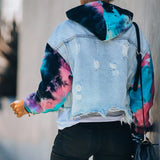 Ladies tie-dye contrast denim jacket