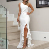 Slit Ruffled Large Evening Dress