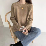 Women's Long-sleeved Pullover Sweater New Solid Color Loose Knit Sweater Women