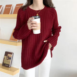 Women's Long-sleeved Pullover Sweater New Solid Color Loose Knit Sweater Women