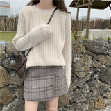 Women's Long-sleeved Pullover Sweater New Solid Color Loose Knit Sweater Women