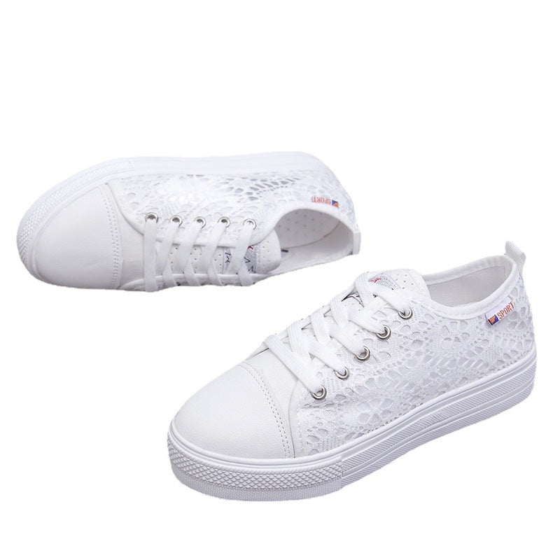 Women Shoes 2022 Fashion Summer Casual White Shoes Cutouts Lace Canvas