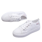 Women Shoes 2022 Fashion Summer Casual White Shoes Cutouts Lace Canvas