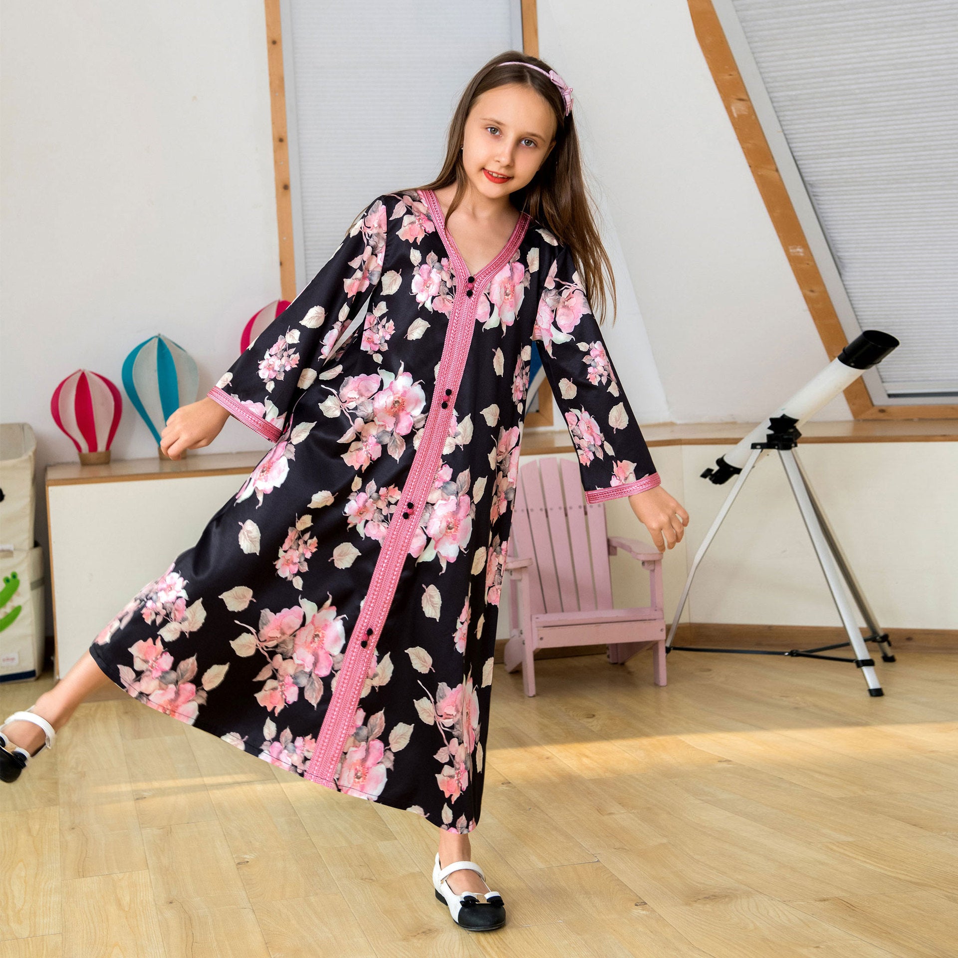 Ladies Polyester Print Dress Middle East Robe