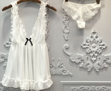 Sexy Women Nightgown+Pantie Set Deep V Lace