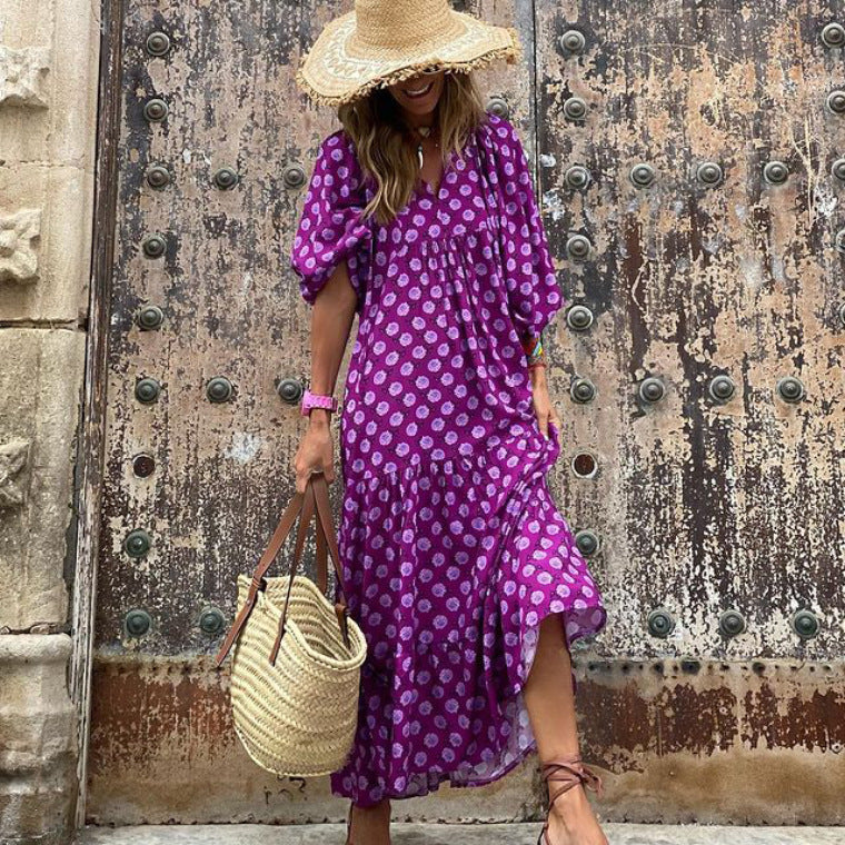 New Geometric Collage Puff Sleeve Dress Plus Size Women's Clothing