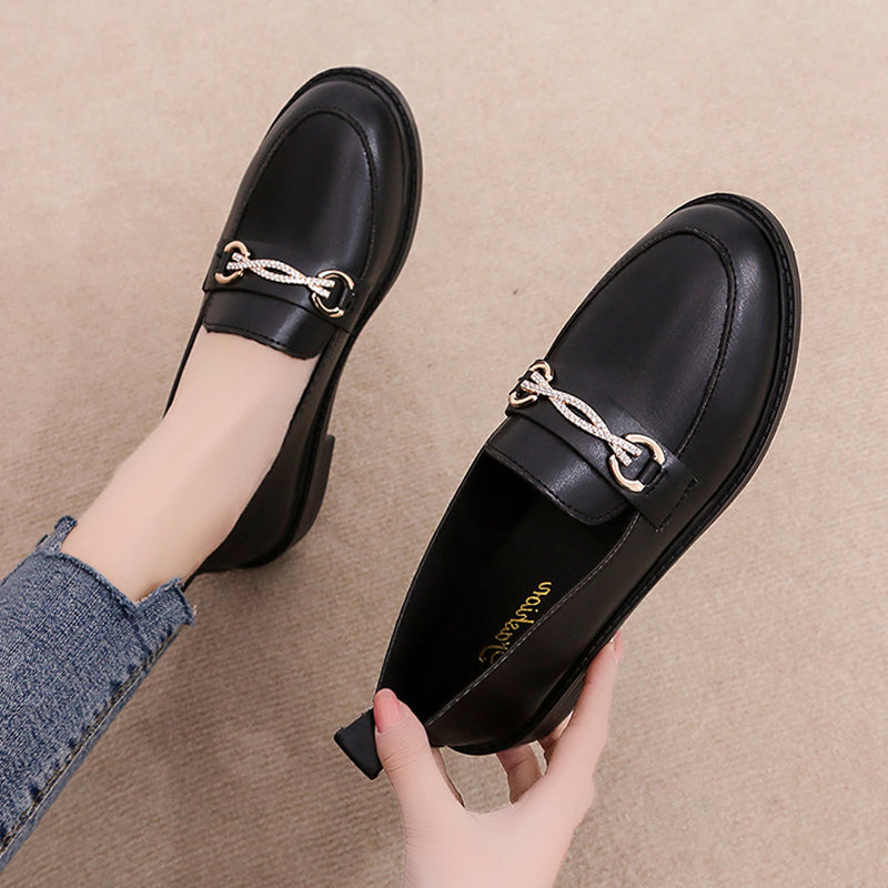 Versatile Shoes Women\'s Shoes Lefu Shoes British Black Flat Bottom Diamond Shoes