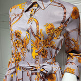 Women's Eastern Vintage Print Lace-Up Dress