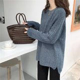 Women's Long-sleeved Pullover Sweater New Solid Color Loose Knit Sweater Women
