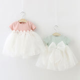 Summer Girls Skirt Middle Children's Back Big Bow Short Sleeve Dress Baby Princess Mesh Skirt