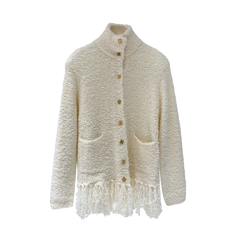 Turtleneck Tassel Cardigan New Autumn And Winter Loop Wool Sweater Coat Women